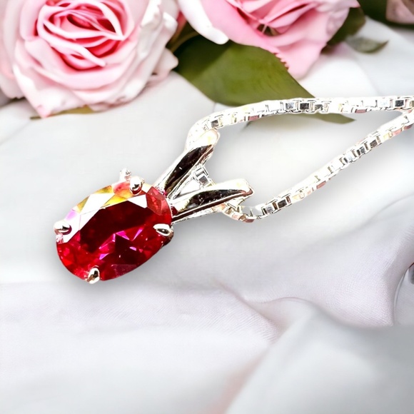 Handcrafted Ruby Pendant Sterling Silver 925 , July Birthstone, 40th Anniversary - Picture 9 of 9